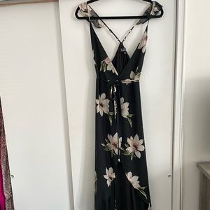 Lulu’s Floral wrap front black gown